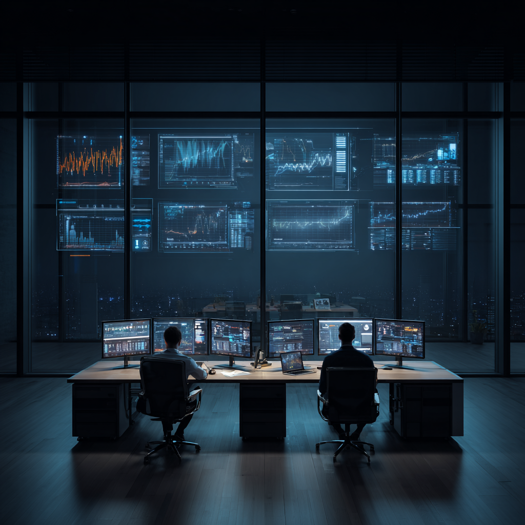 Professional business scene showing AI and finance intersection